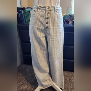 🩵 A&F striped wide leg hi rise ankle jeans Sz 8